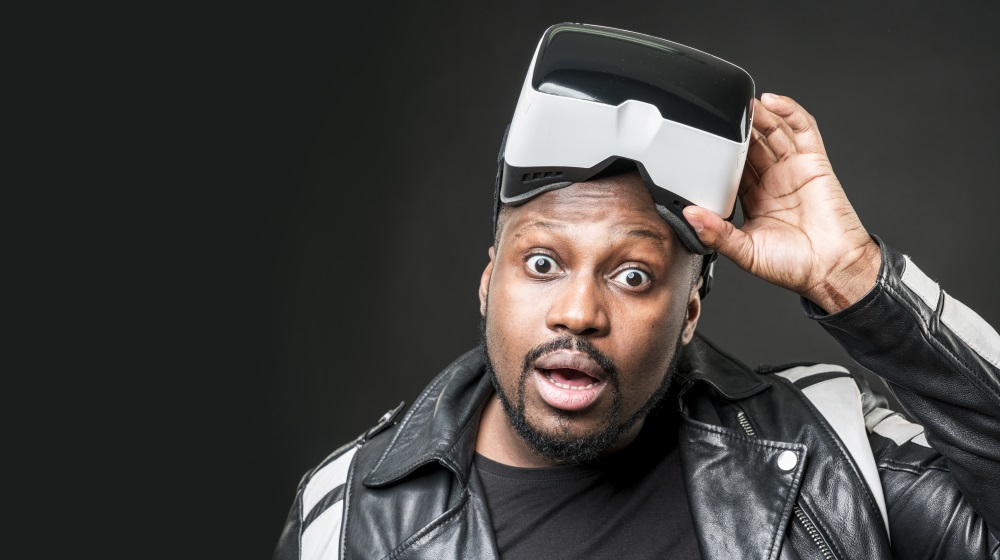 Man wearing virtual reality googles