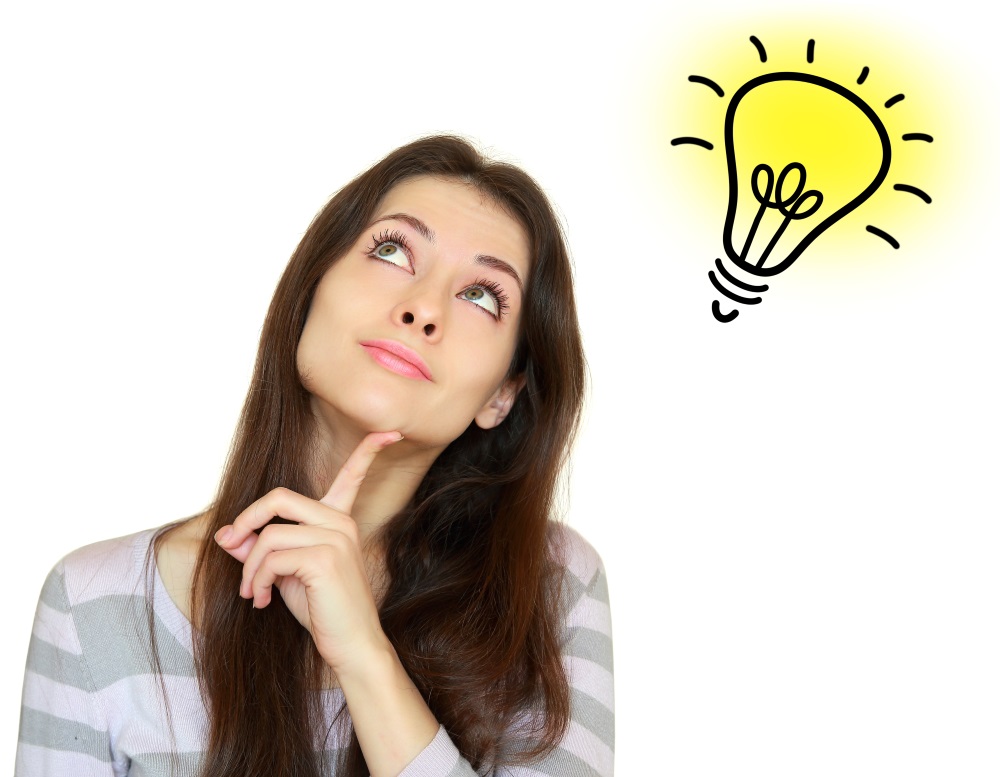 Thinking woman with idea bulb