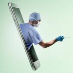 A surgeon coming out of a smartphone