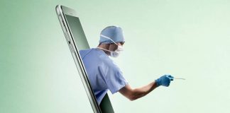 A surgeon coming out of a smartphone