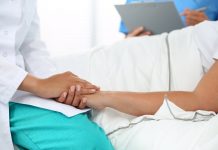 Friendly female doctor's hands holding patient's hand